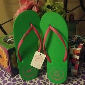 Victoria's Secret PINK green and pink flip flops l